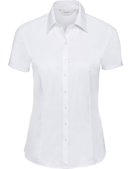 Russel Einzelteil Z-963F Damen-Bluse Herringbone kurzarm weiß Gr.S