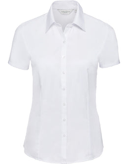 Russel Einzelteil Z-963F Damen-Bluse Herringbone kurzarm weiß Gr.S