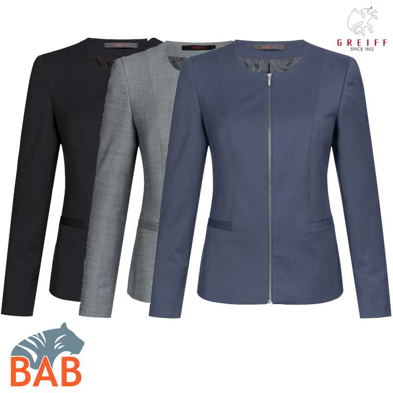 Greiff Modern 1429 Damen Blazer Regular Fit , mit Reißverschluss, schwarz, hellgrau, dunkelblau