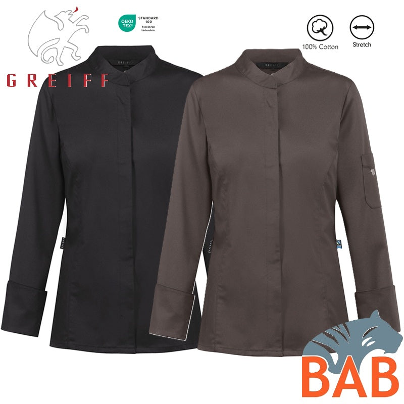 Greiff Cuisine 54001 Damenkochjacke, Regular Fit , taupe und schwarz