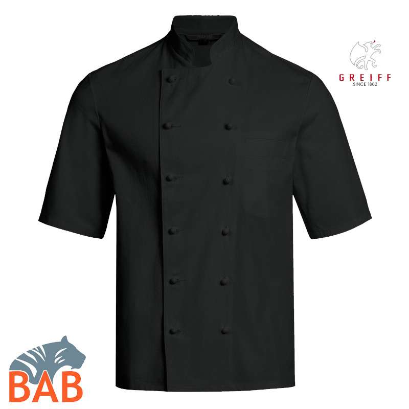 Greiff 5567 Cuisine Kochjacke halbarm schwarz, Regular Fit