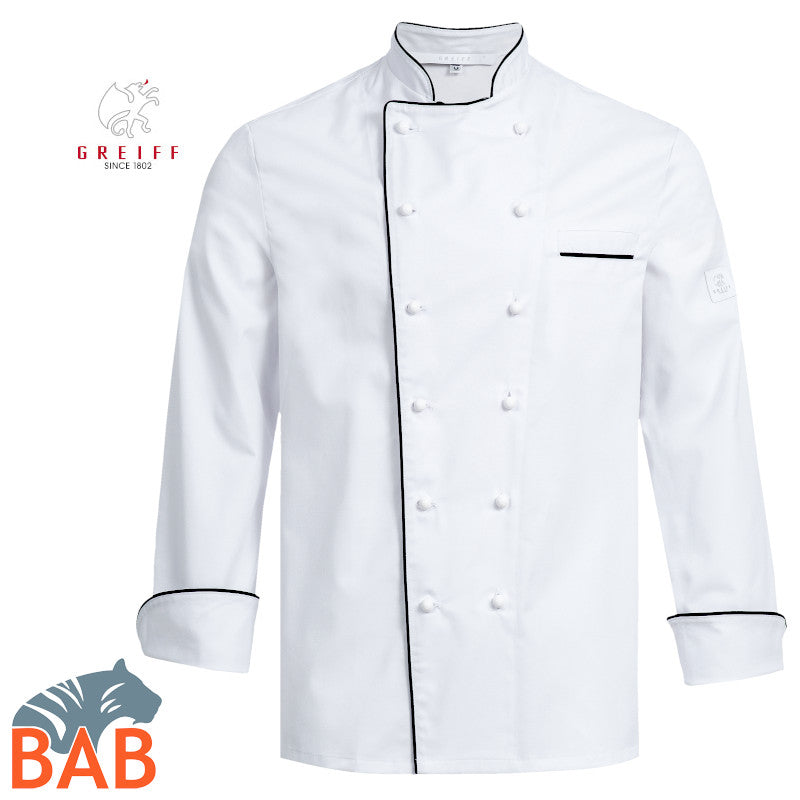 Greiff Cuisine 5568 Premium Kochjacke weiß, schwarze Paspel