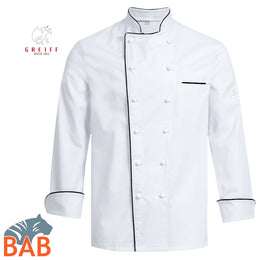 Greiff Cuisine 5568 Premium Kochjacke weiß, schwarze Paspel