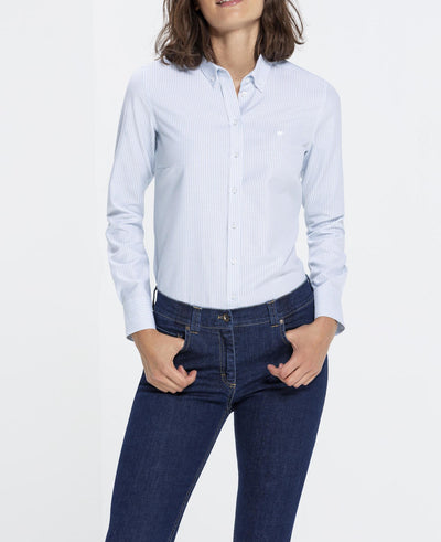 Greiff Casual 6591 Damen Bluse Regular Fit, blau/weiß gestreift