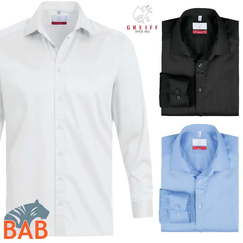 Greiff  Premium 6762  Herrenhemd Regular Fit , Stretch weiss, schwarz, mittelblau