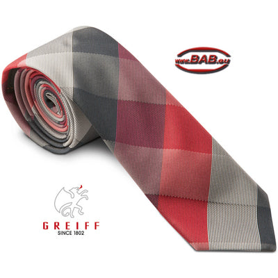 Greiff 6918 Slimline Krawatte für Herren rot / grau Karo