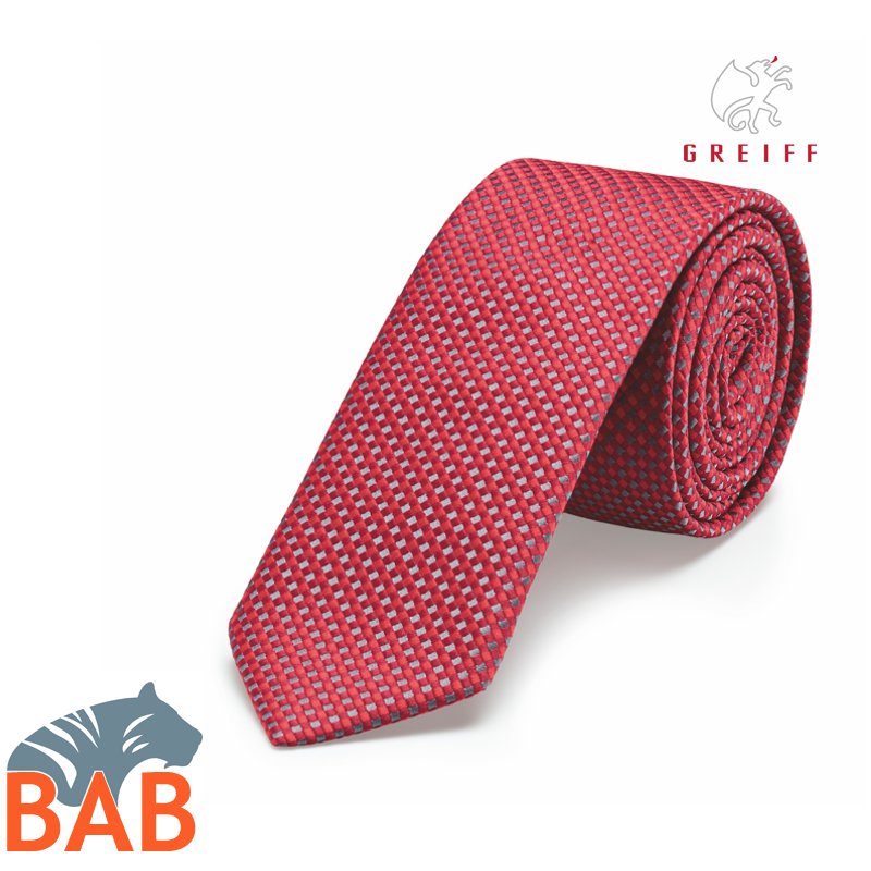 Greiff 6918 Slimline Krawatte für Herren rot / grau Karo