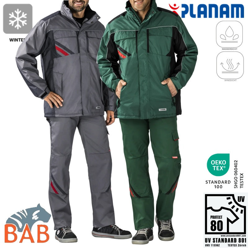 Planam 2301/2305 Highline Winterjacke mit einrollbarer Kapuze grün und zink