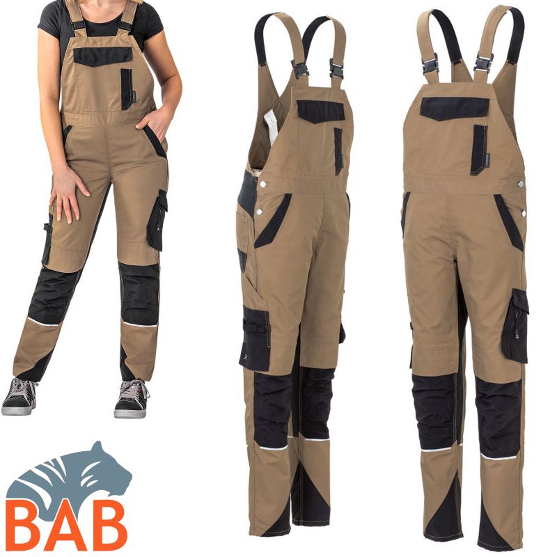 Planam Norit 6533 Latzhose Damen  sand-schwarz Damengrösse