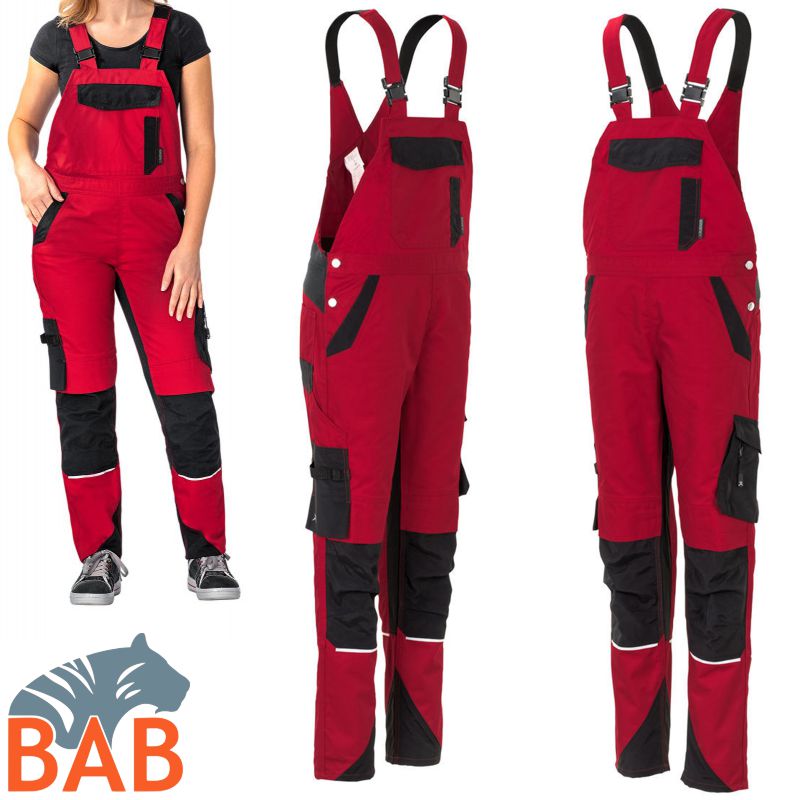 Planam Norit 6537 Latzhose Damen  rot-schwarz Damengrösse